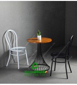 Bộ bàn ghế cafe decor ghế sắt bàn chân nôm mặt gỗ 97