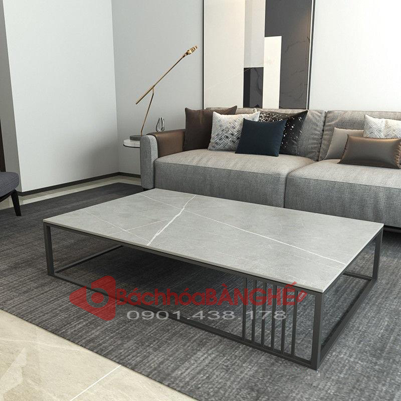Bàn sofa chữ nhật 1m2 1m4 mặt đá khung thép BM20