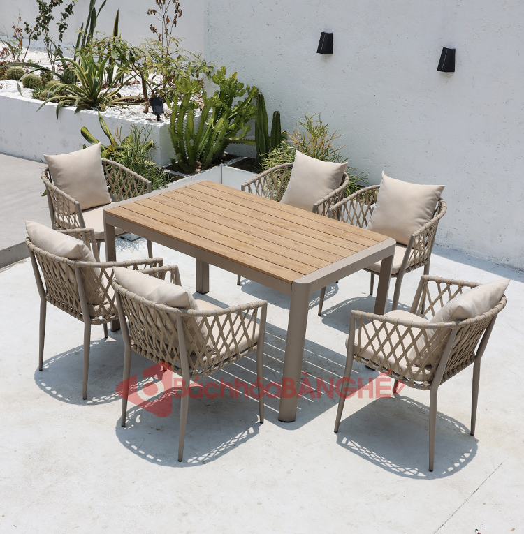 Bộ bàn ghế cafe sân vườn ngoài trời khung nhôm dây dù 205