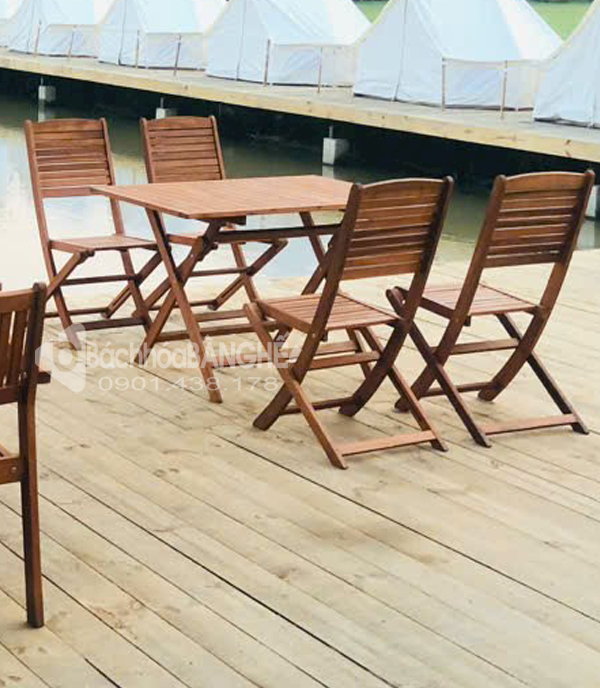 Bộ bàn ghế gỗ xếp cafe nhà hàng quán ăn sân vườn khu dã ngoại BT14